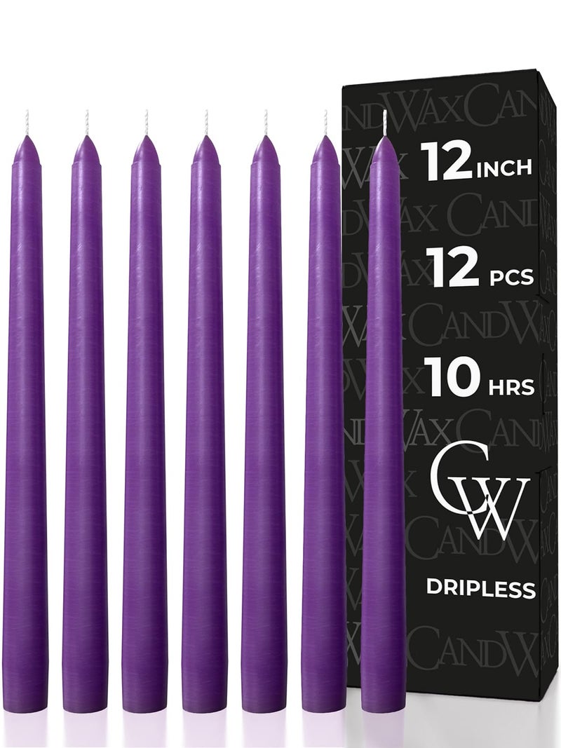 CANDWAX 12 inch Purple Taper Candles Set of 12 - Unscented Smokeless Dripless Tapered Candle Sticks - Taper Candlesticks for Special Occasions and Ordinary Dinners - Purple Tapered Candles - Image 1